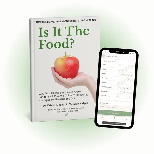 Is It The Food? book alongside the Symptom Tracker app